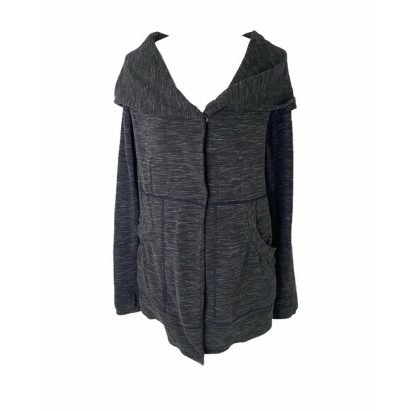 Lululemon Women’s Jacket Grey Black Athletica Hooded Button Sweatshirt Size 6 - Picture 1 of 8